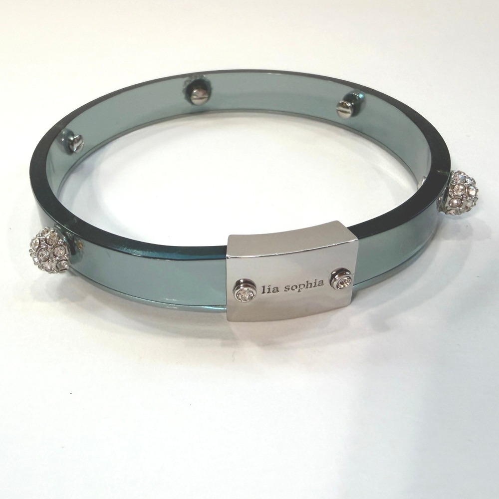 Lia Sophia Glazed Licorice Bangle Bracelet Silver Tone Rhinestone Studded Size M